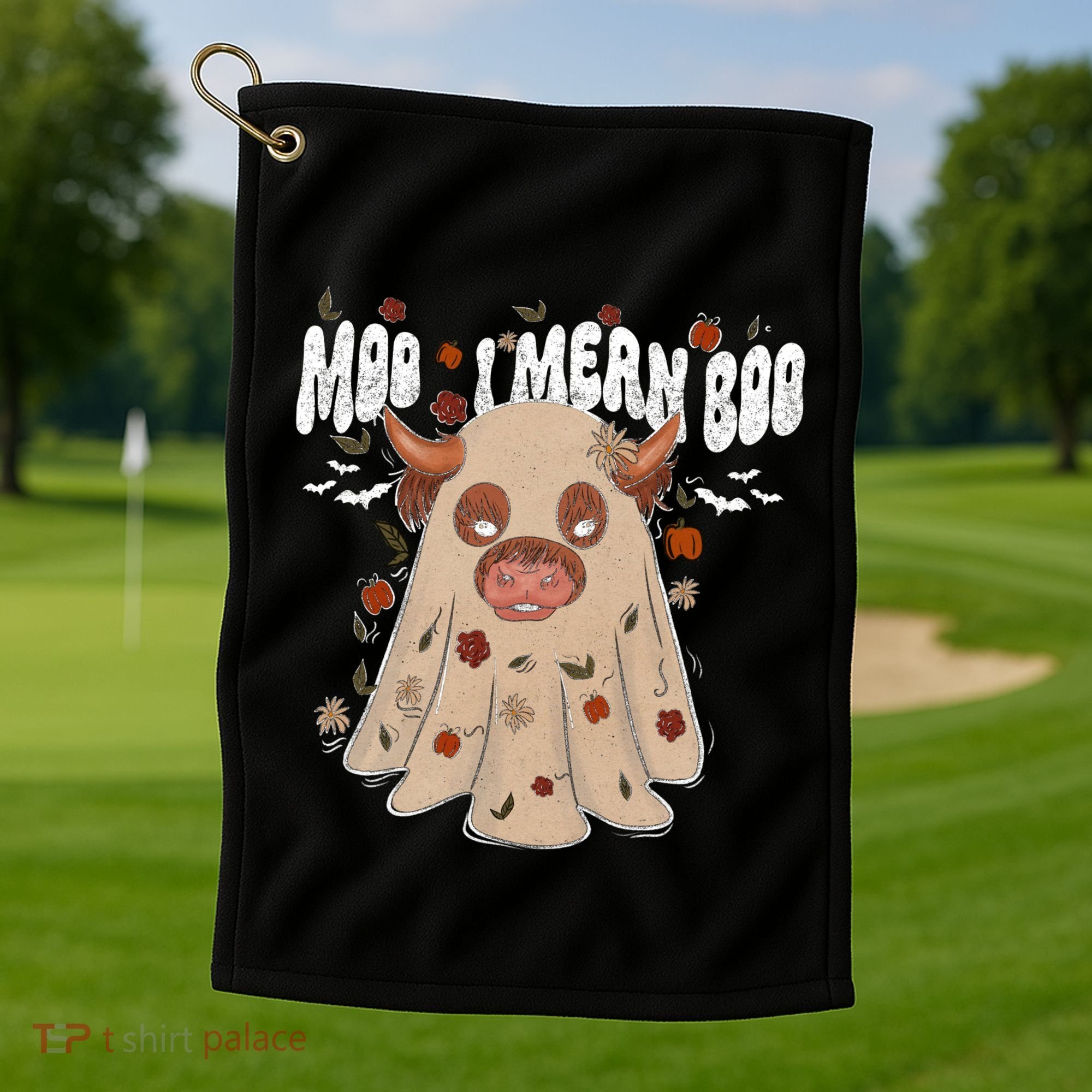Moo I Mean Boo Funny Halloween Pig Ghost Golf Towel
