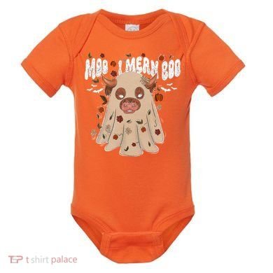 Moo I Mean Boo Funny Halloween Pig Ghost Baby Bodysuit