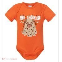 Moo I Mean Boo Funny Halloween Pig Ghost Baby Bodysuit thumb 0