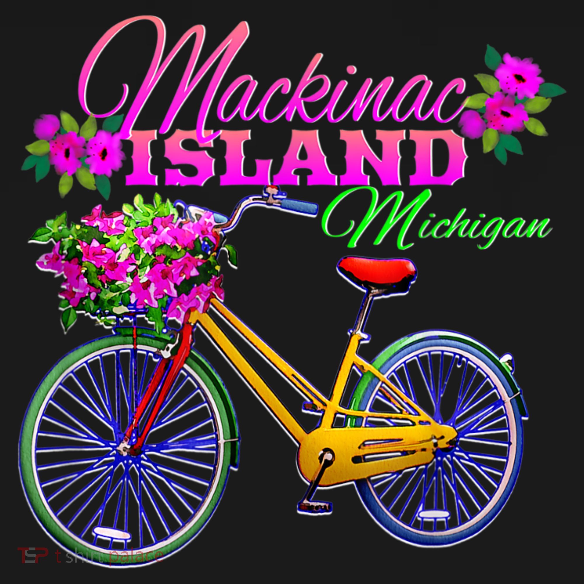 Mackinac Island Michigan Vintage Bike Flowers T-Shirt