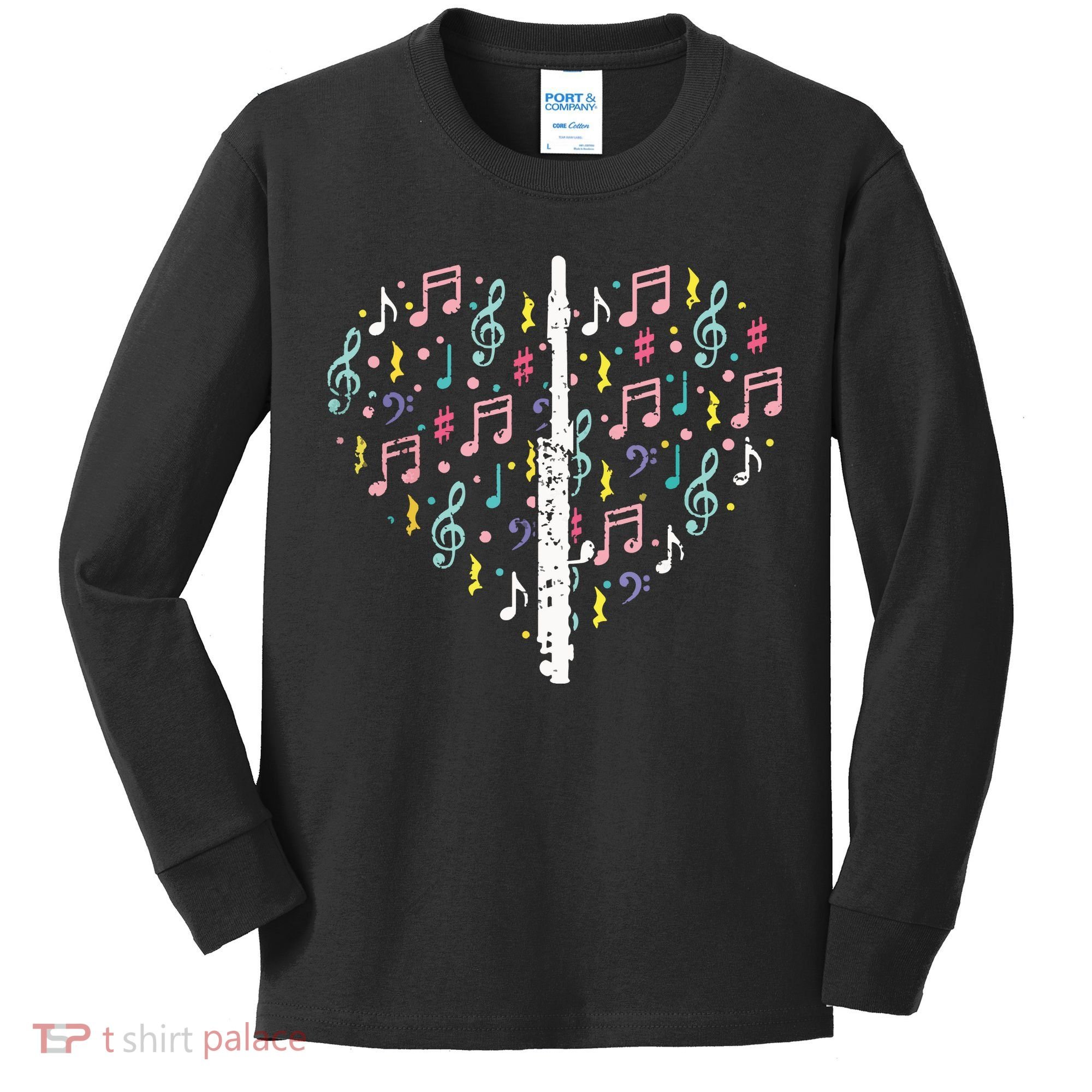 Musical Instruments Music Notes Lover Flute Kids Long Sleeve Shirt