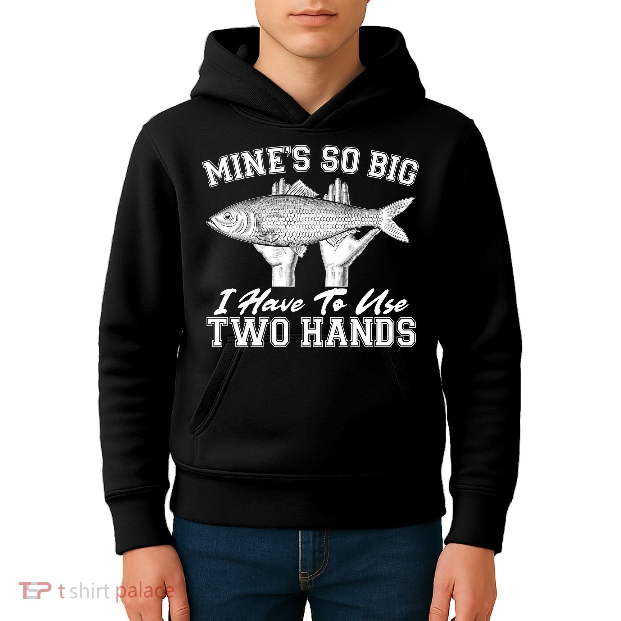Mine's So Big I Have To Use Two Hands Fishing Kids Hoodie