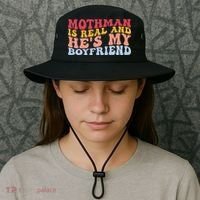 Mothman Is Real And He's My Boyfriend Cryptid Cryptozoology Bucket Hat thumb 3