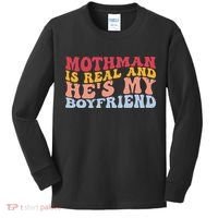 Mothman Is Real And He's My Boyfriend Cryptid Cryptozoology Kids Long Sleeve Shirt thumb 0