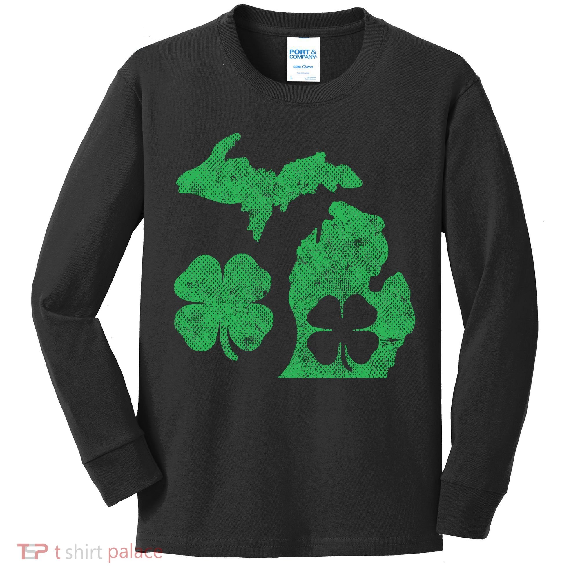 Michigan Irish Shamrock St Patricks Day Saint Paddys Kids Long Sleeve Shirt