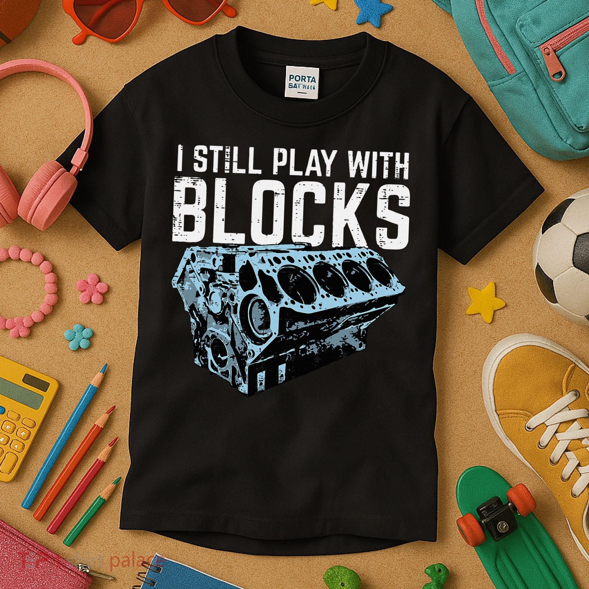 Mechanic I Still Play With Blocks Funny Car Engine Kids T-Shirt