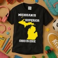 Michigan Is Superior Ohio Is Erie Funny Michigan Map Kids T-Shirt thumb 3