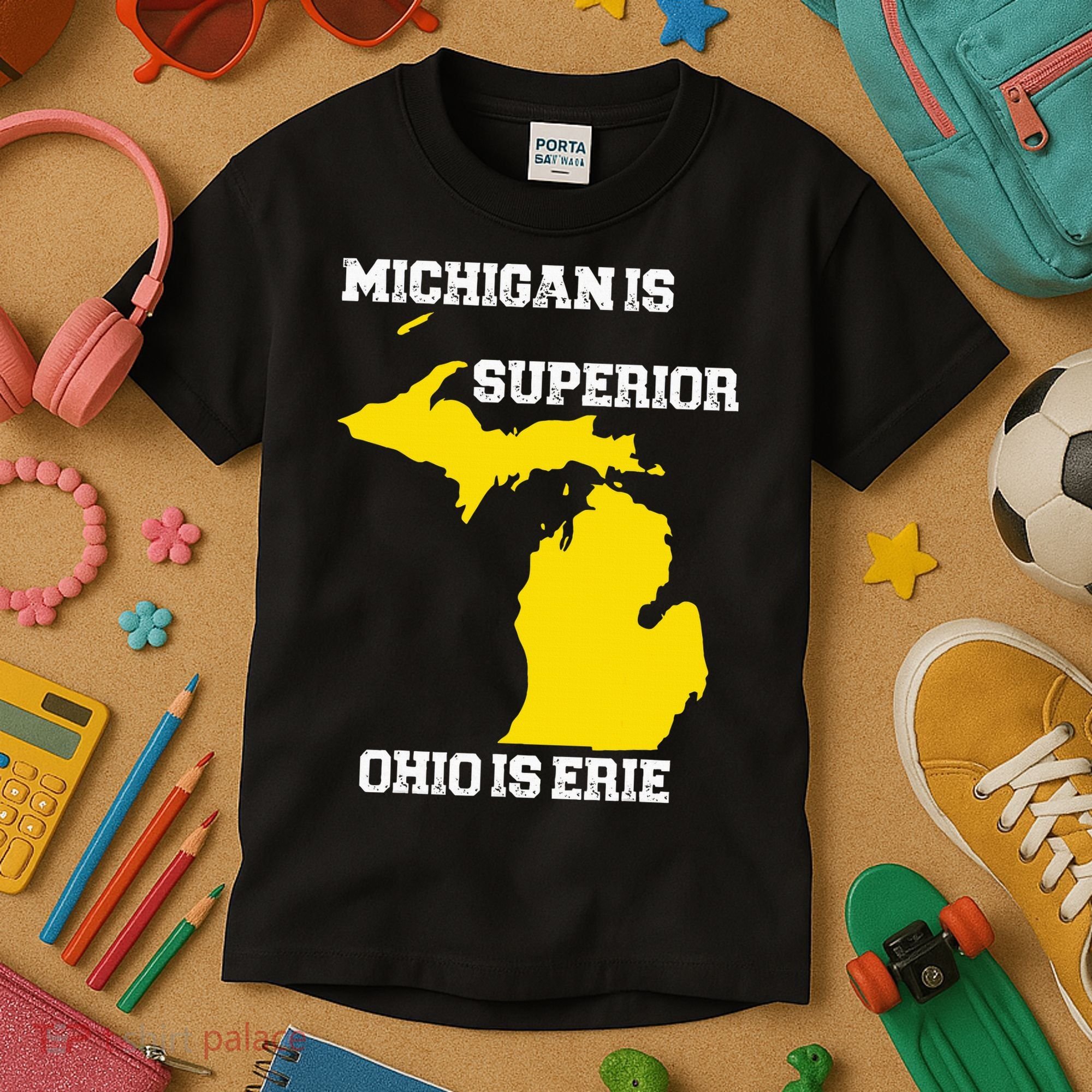 Michigan Is Superior Ohio Is Erie Funny Michigan Map Kids T-Shirt