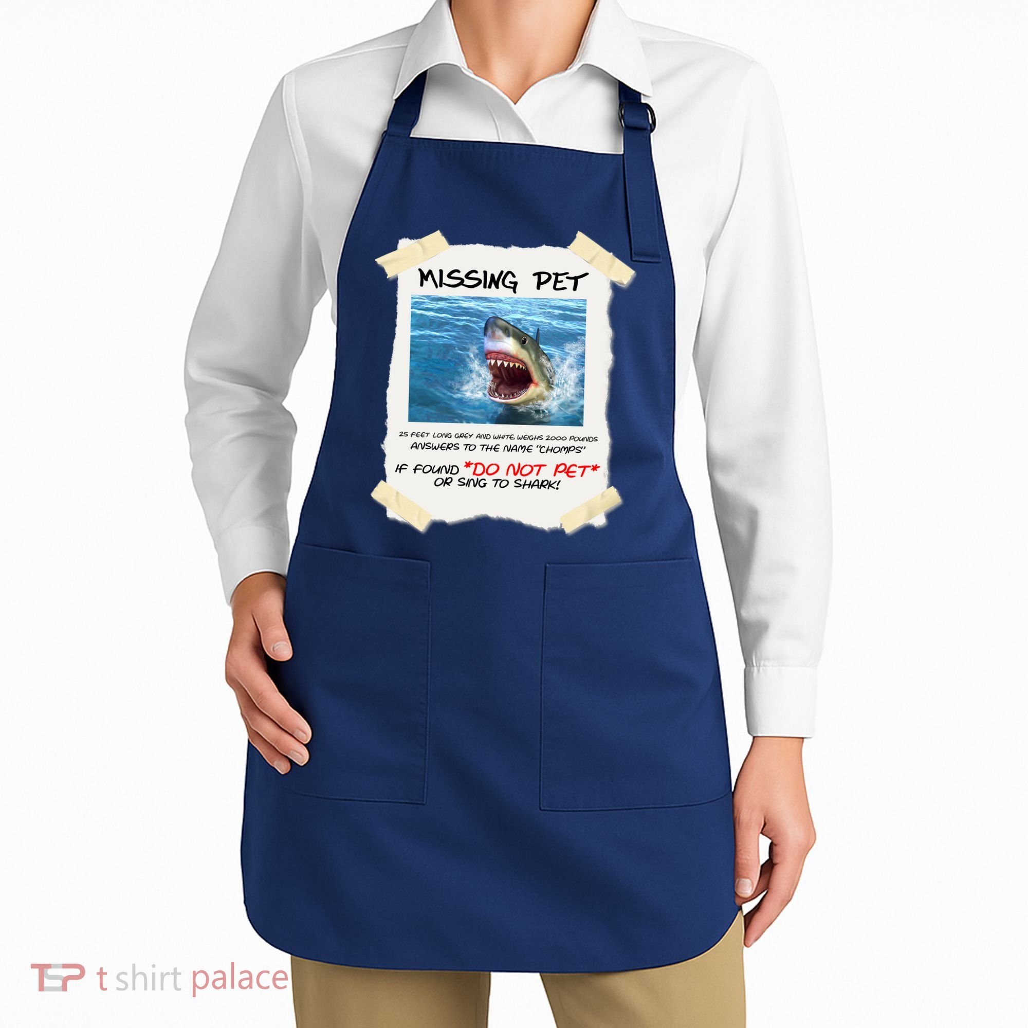 Missing Pet Funny Great White Shark  Apron
