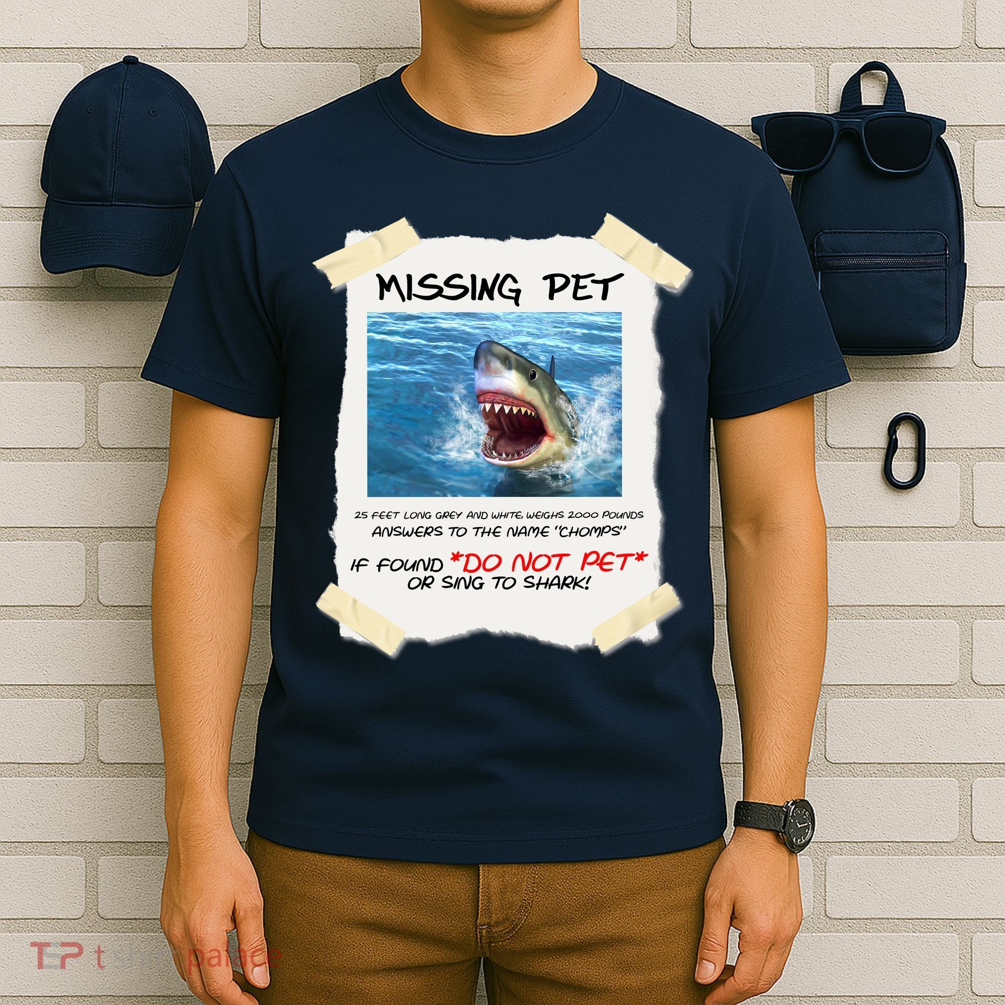 Missing Pet Funny Great White Shark  T-Shirt