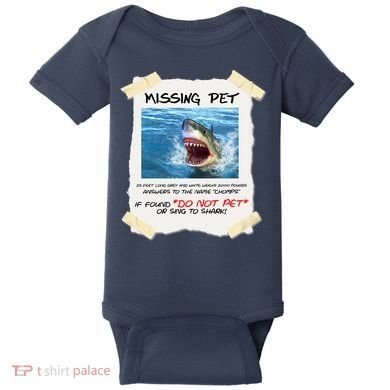 Missing Pet Funny Great White Shark  Baby Bodysuit