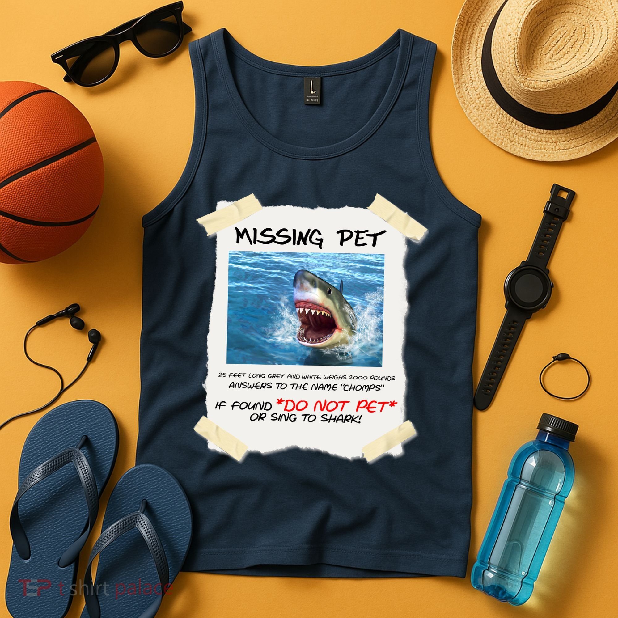 Missing Pet Funny Great White Shark  Tank Top
