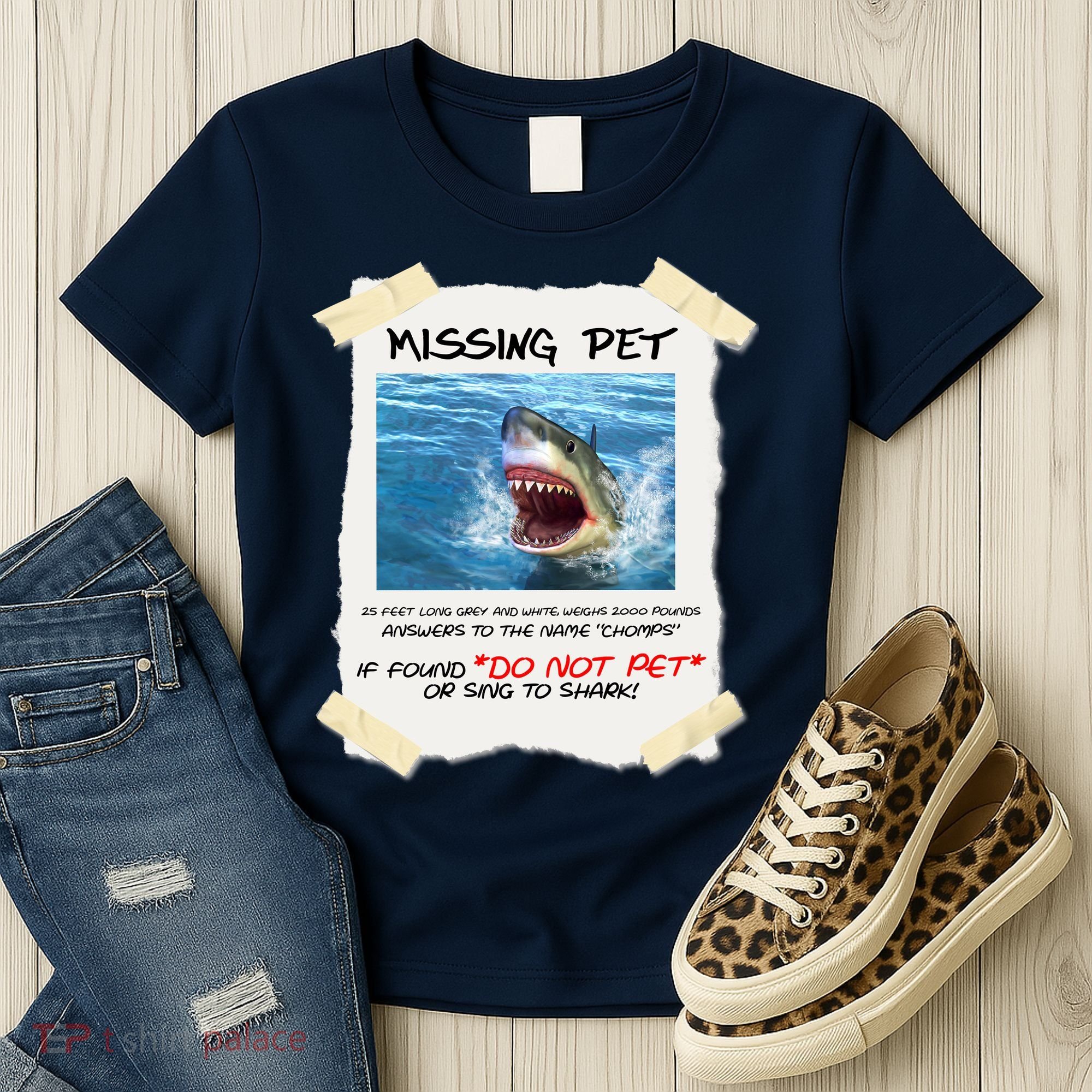 Missing Pet Funny Great White Shark  Women's T-Shirt