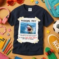 Missing Pet Funny Great White Shark  Kids T-Shirt thumb 3