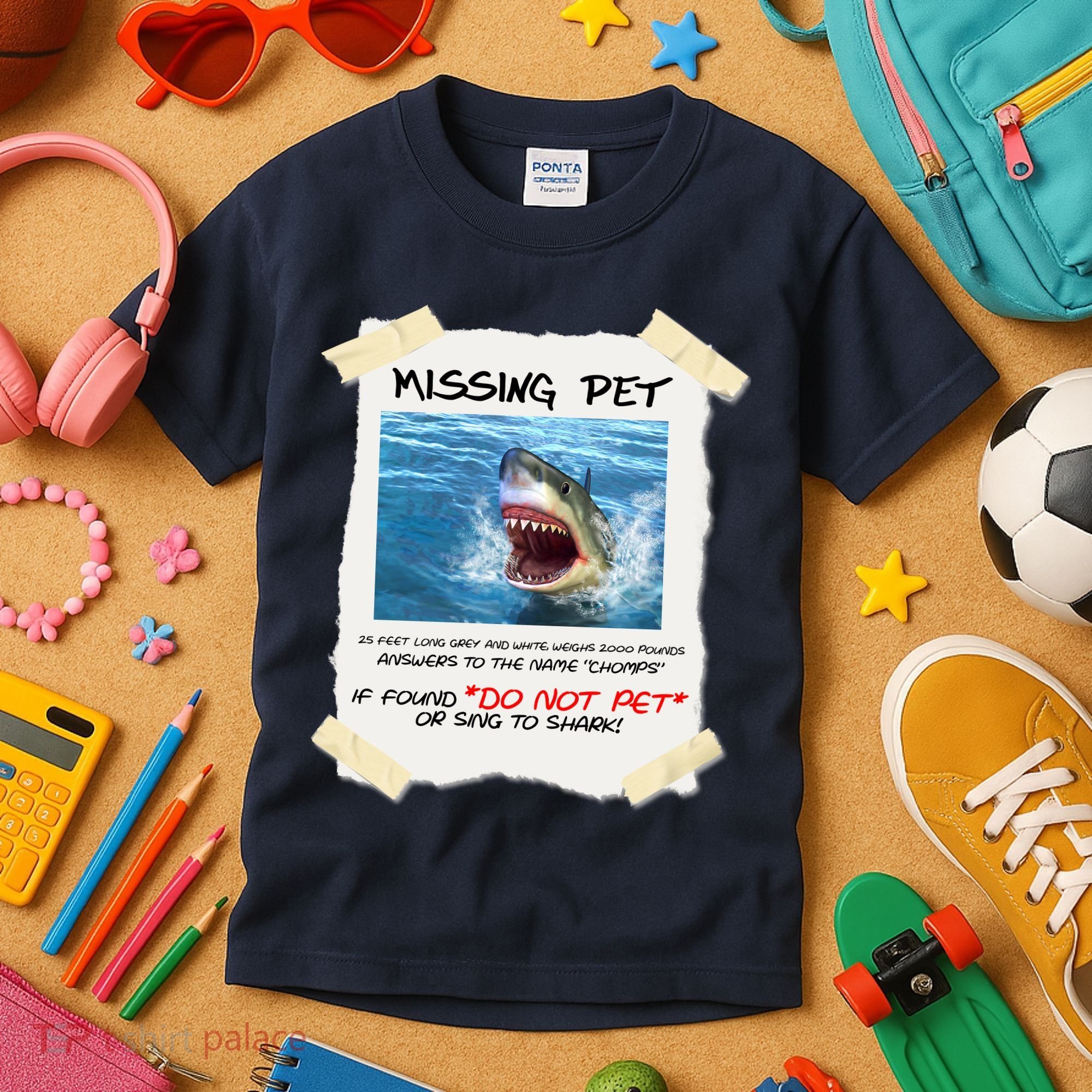 Missing Pet Funny Great White Shark  Kids T-Shirt