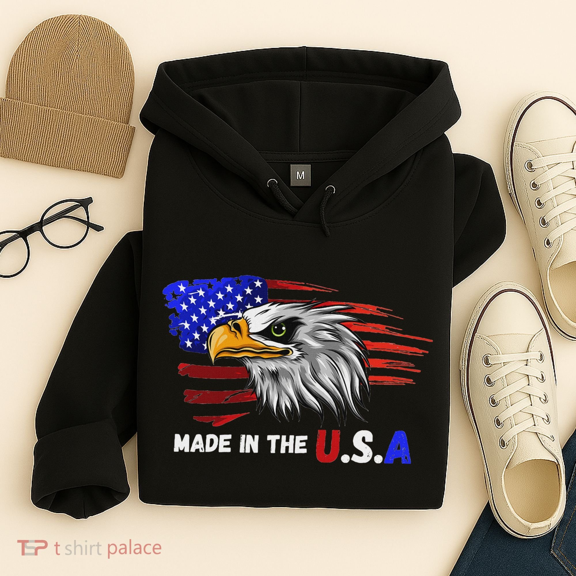 Made In The U.S.A Bald Eagle Patriotic Flag Tattoo Hoodie