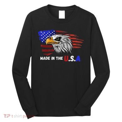 Made In The U.S.A Bald Eagle Patriotic Flag Tattoo Long Sleeve Shirt