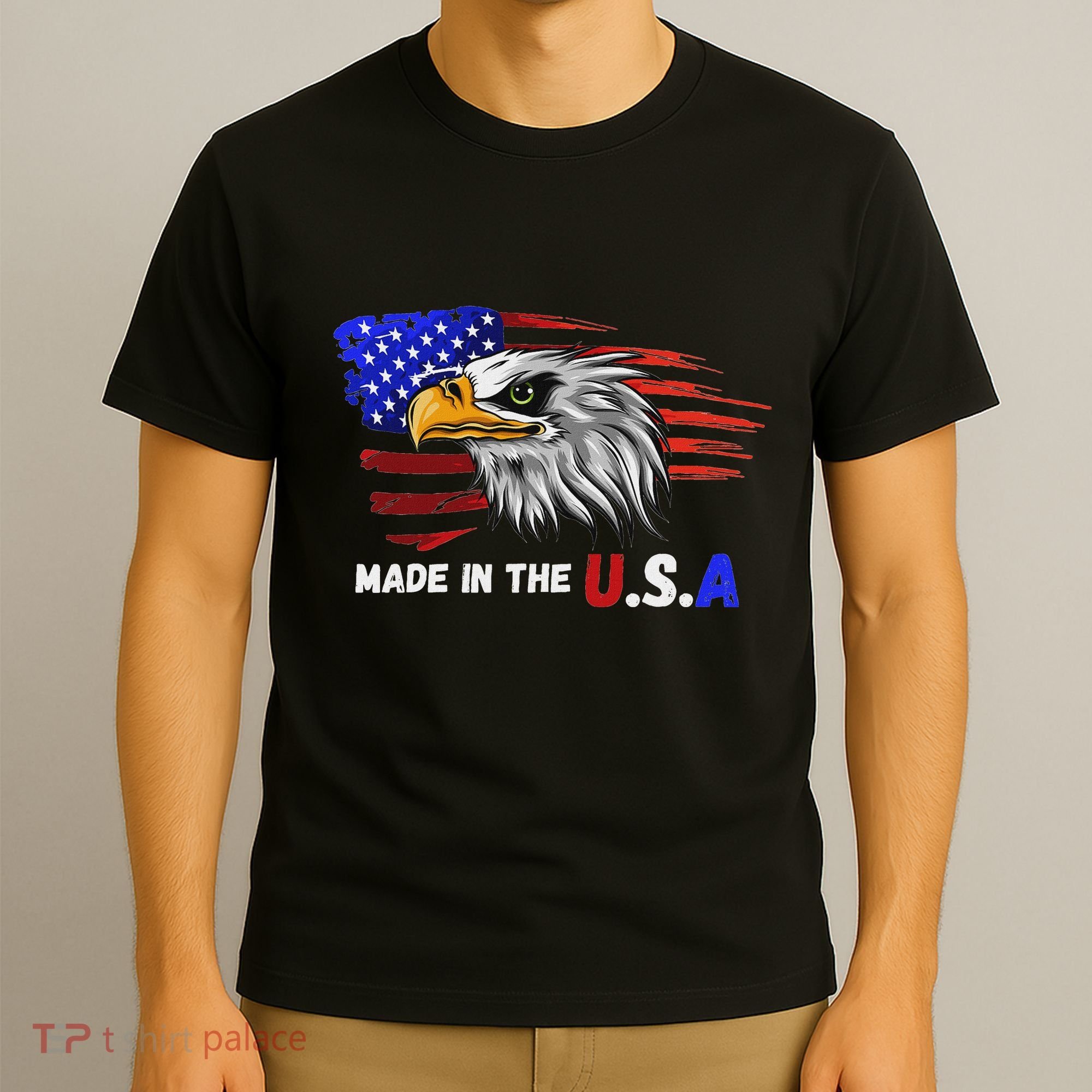 Made In The U.S.A Bald Eagle Patriotic Flag Tattoo T-Shirt