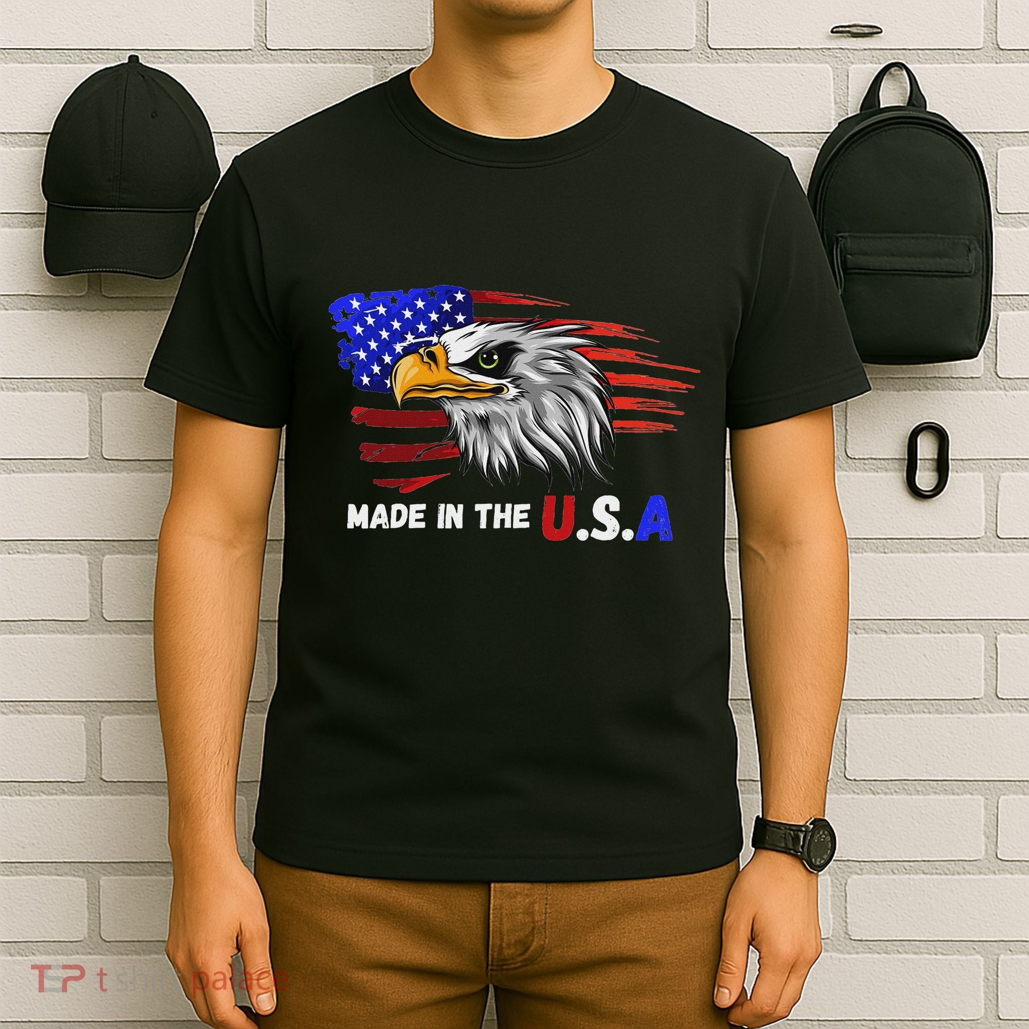 Made In The U.S.A Bald Eagle Patriotic Flag Tattoo T-Shirt