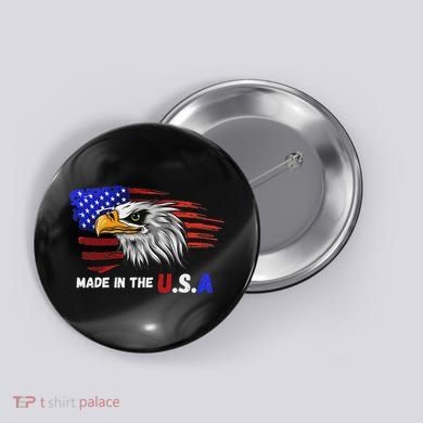 Made In The U.S.A Bald Eagle Patriotic Flag Tattoo Button