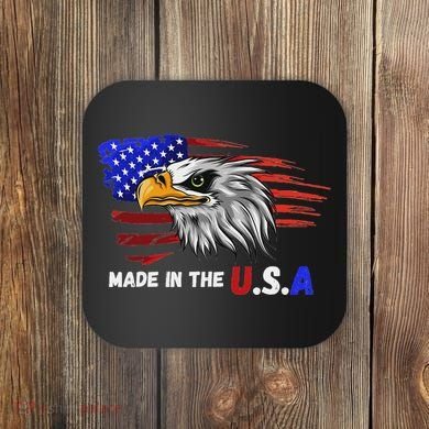 Made In The U.S.A Bald Eagle Patriotic Flag Tattoo Coaster