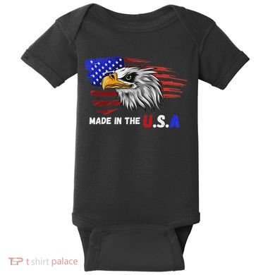 Made In The U.S.A Bald Eagle Patriotic Flag Tattoo Baby Bodysuit