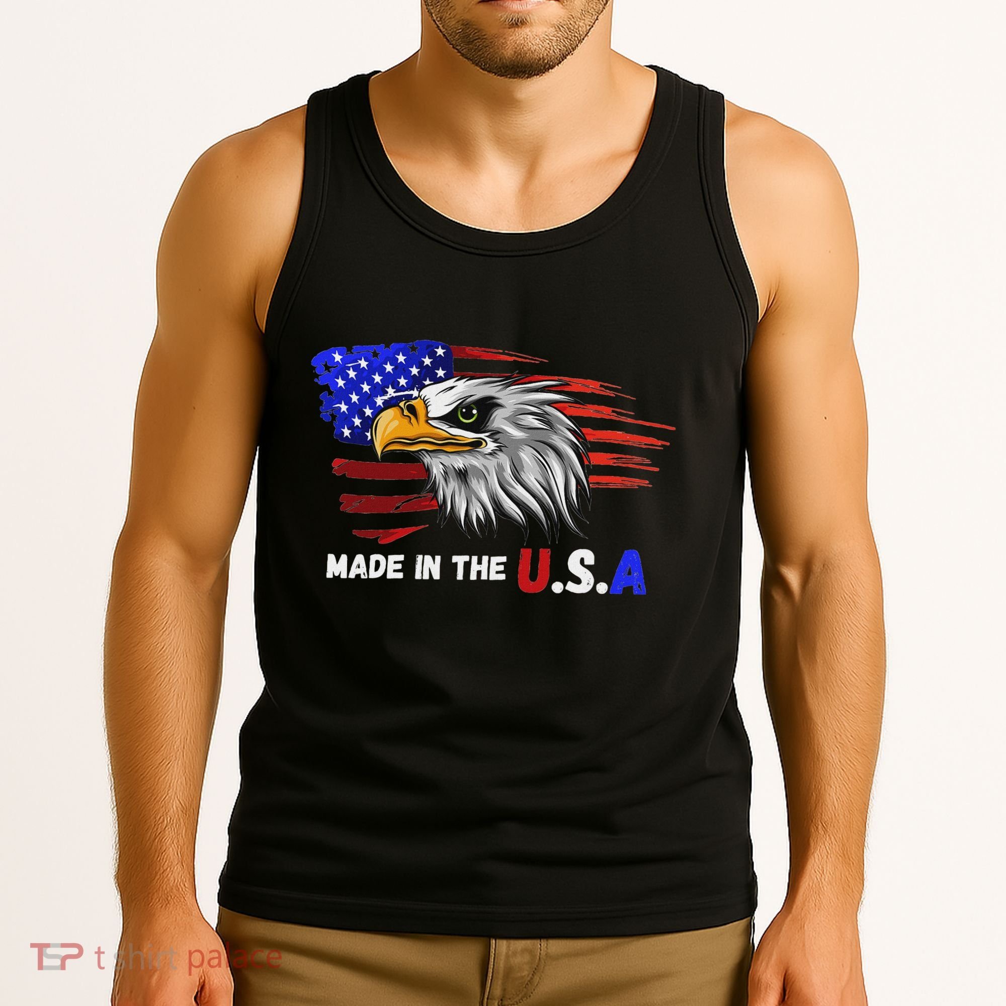 Made In The U.S.A Bald Eagle Patriotic Flag Tattoo Tank Top