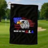 Made In The U.S.A Bald Eagle Patriotic Flag Tattoo Golf Towel thumb 1