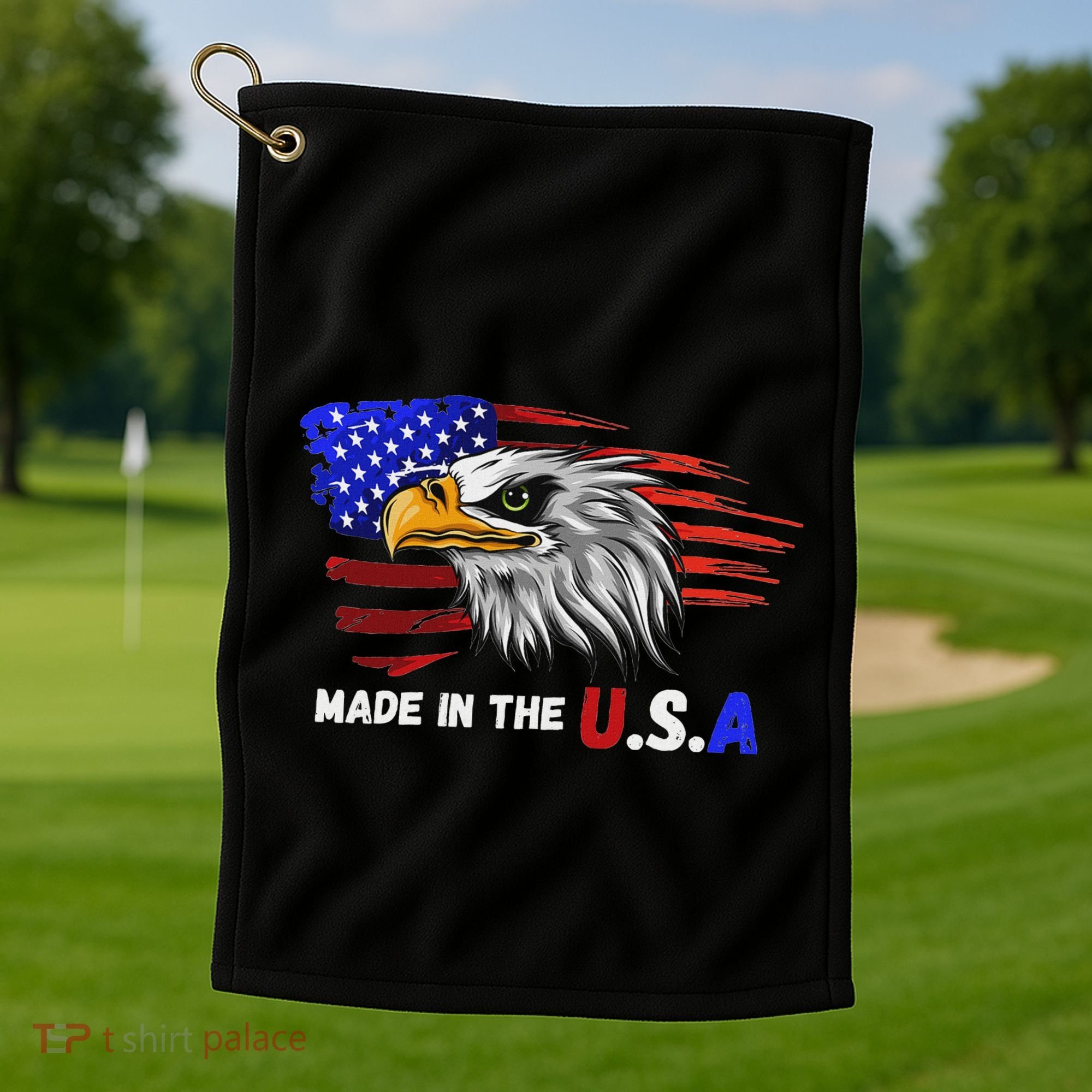 Made In The U.S.A Bald Eagle Patriotic Flag Tattoo Golf Towel