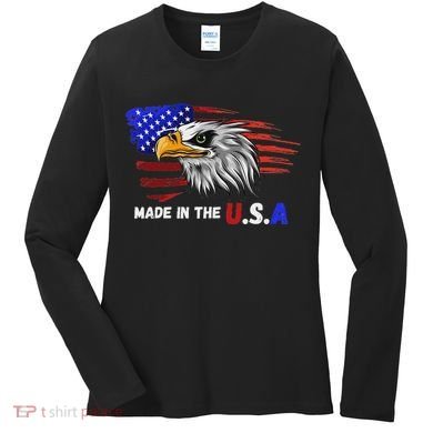 Made In The U.S.A Bald Eagle Patriotic Flag Tattoo Women's Long Sleeve Shirt