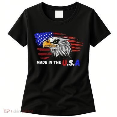 Made In The U.S.A Bald Eagle Patriotic Flag Tattoo Women's T-Shirt