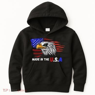Made In The U.S.A Bald Eagle Patriotic Flag Tattoo Kids Hoodie