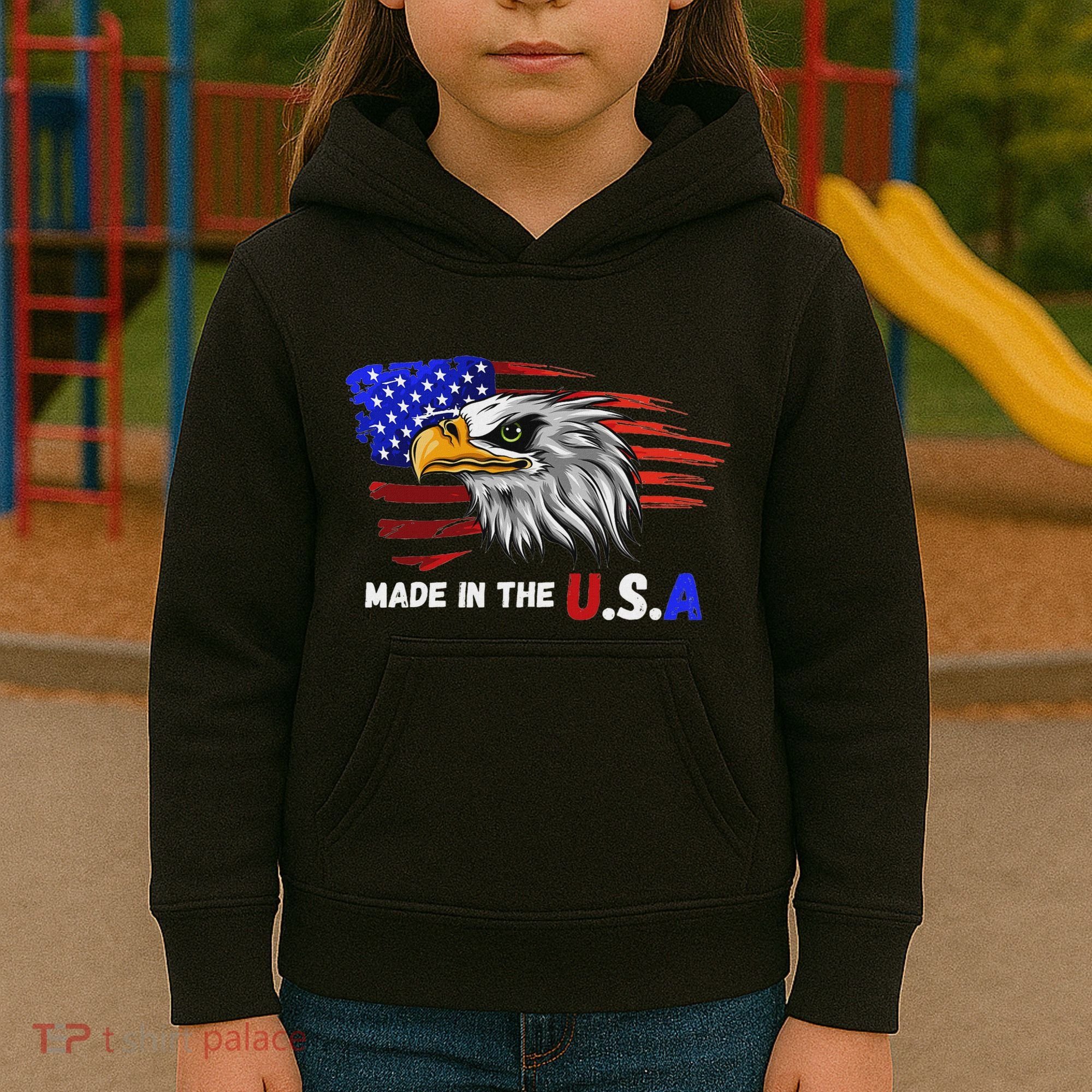 Made In The U.S.A Bald Eagle Patriotic Flag Tattoo Kids Hoodie