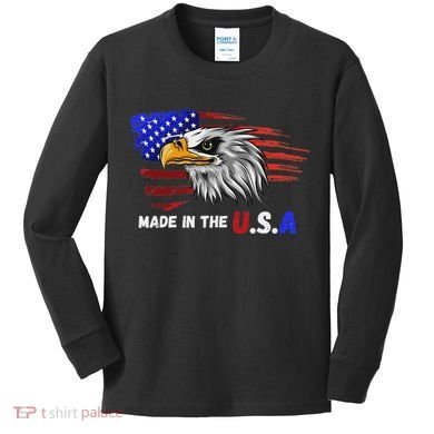 Made In The U.S.A Bald Eagle Patriotic Flag Tattoo Kids Long Sleeve Shirt