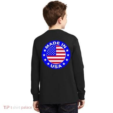 Made In The USA Badge Kids Long Sleeve Shirt back