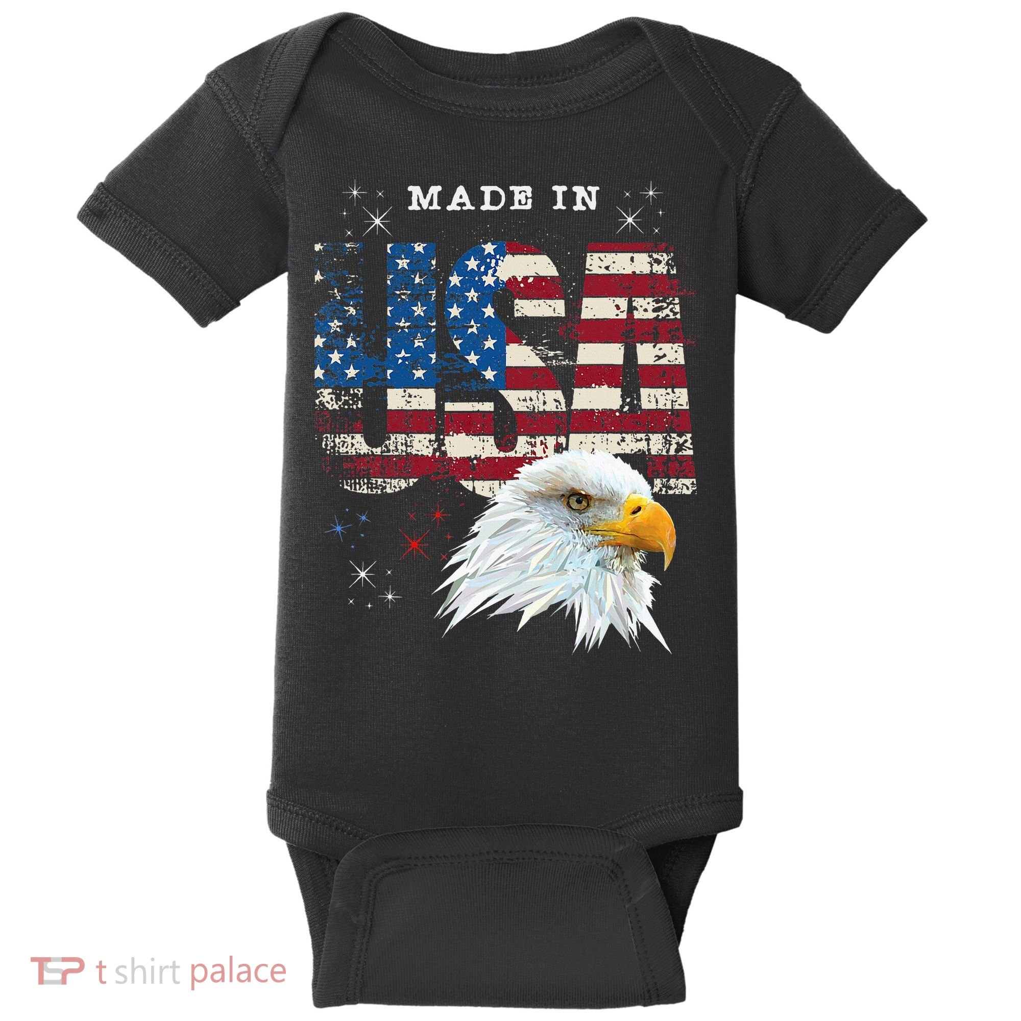 Made In Usa Patriotic American Flag Bald Eagle America Baby Bodysuit