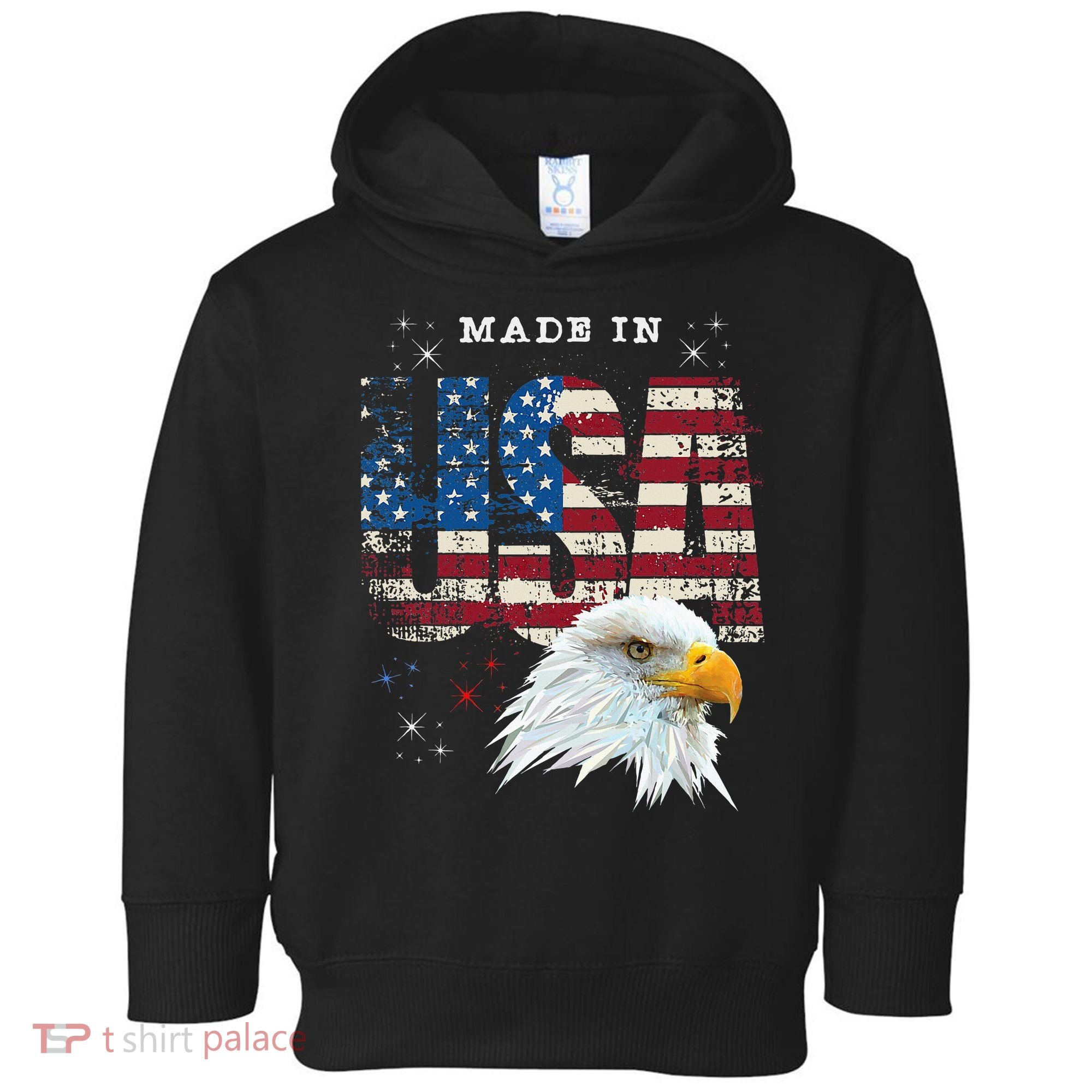 Made In Usa Patriotic American Flag Bald Eagle America Toddler Hoodie