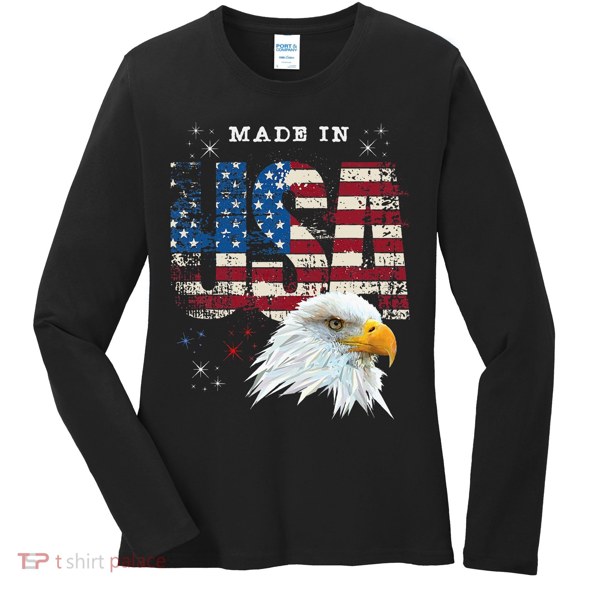 Made In Usa Patriotic American Flag Bald Eagle America Women's Long Sleeve Shirt