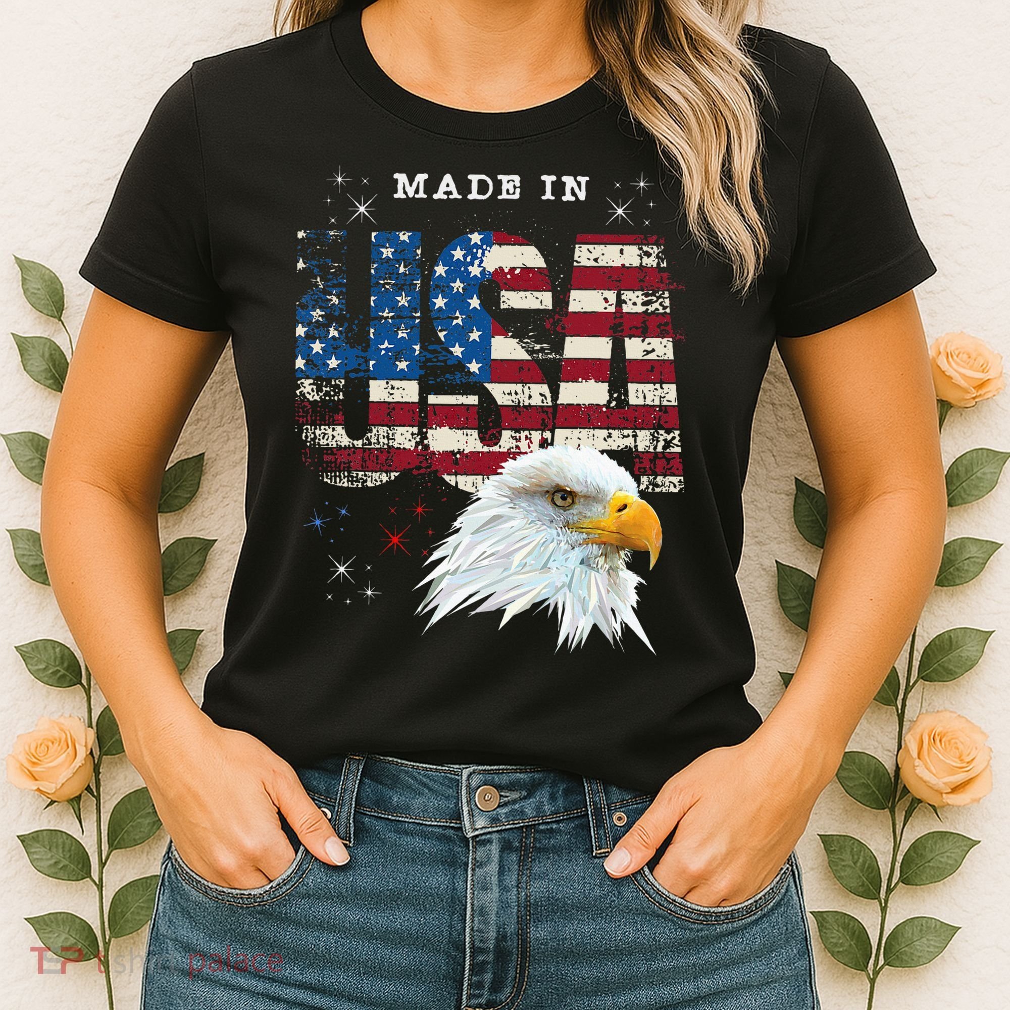 Made In Usa Patriotic American Flag Bald Eagle America Women's T-Shirt