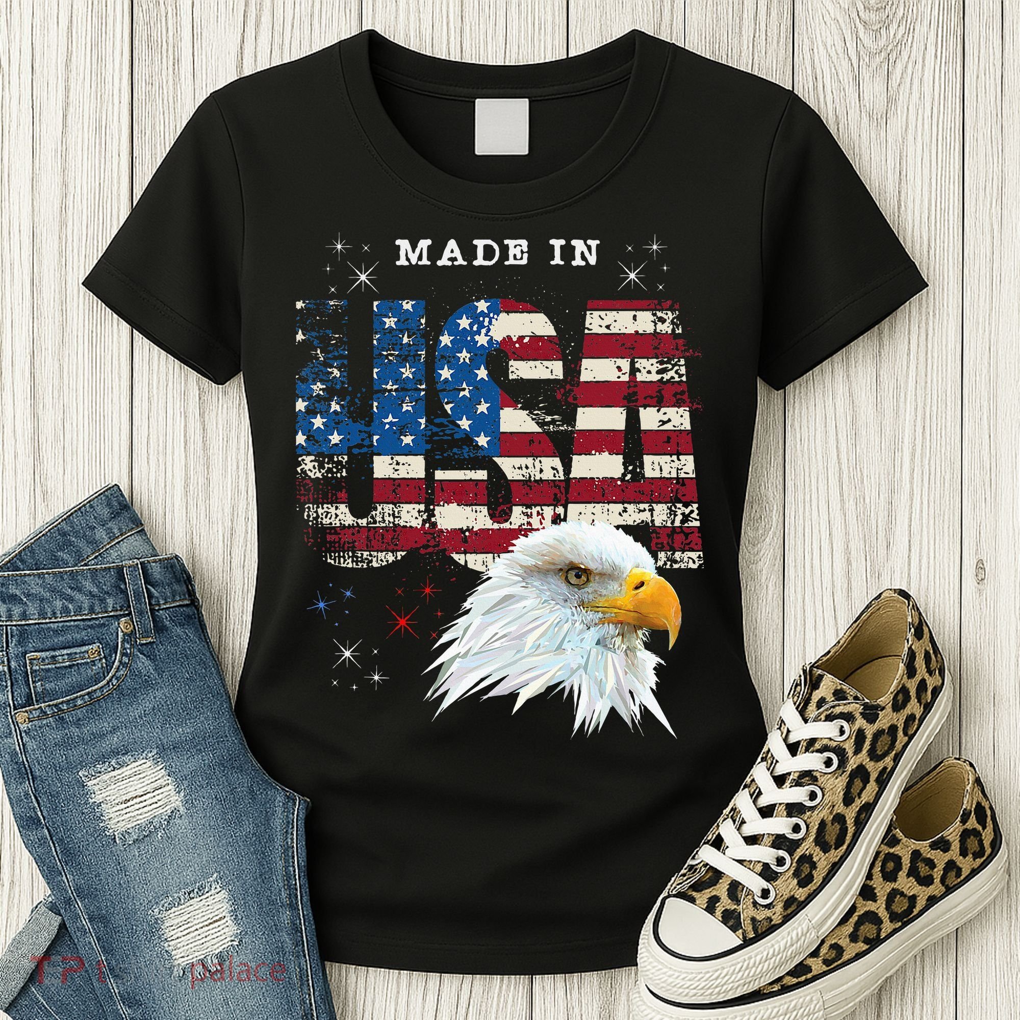 Made In Usa Patriotic American Flag Bald Eagle America Women's T-Shirt