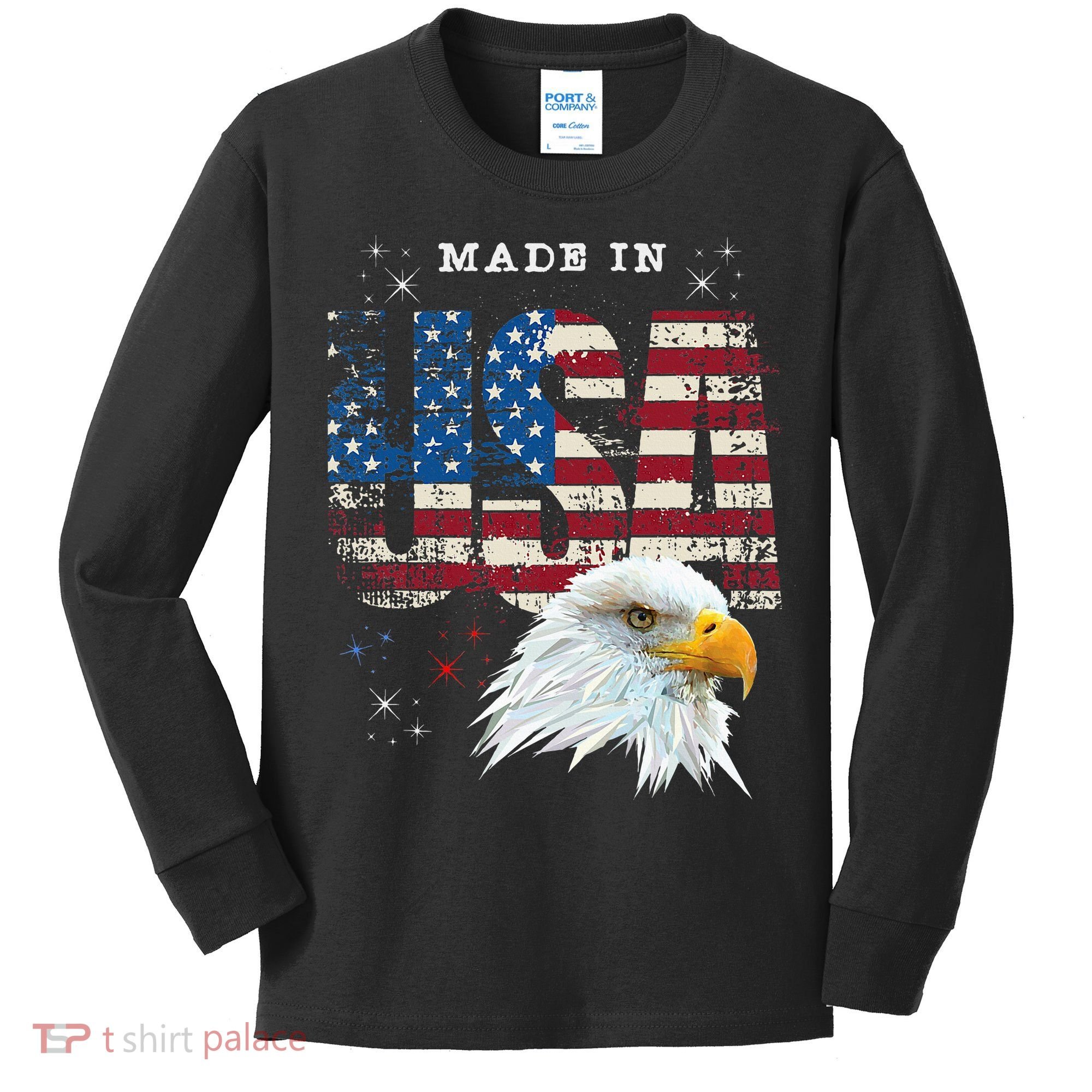 Made In Usa Patriotic American Flag Bald Eagle America Kids Long Sleeve Shirt