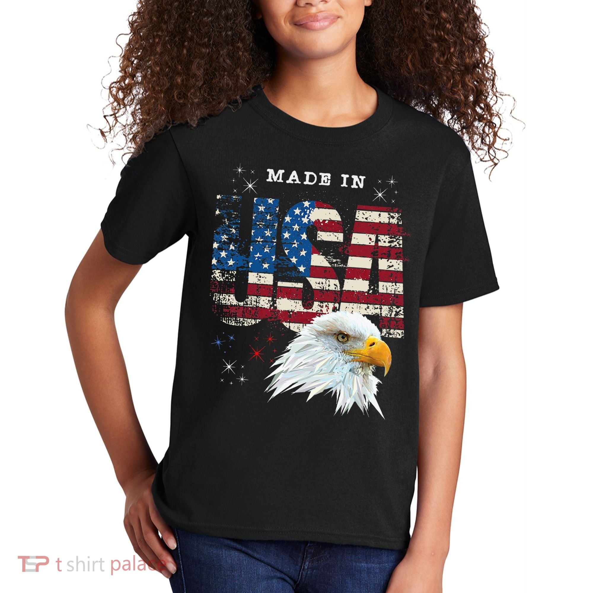 Made In Usa Patriotic American Flag Bald Eagle America Kids T-Shirt