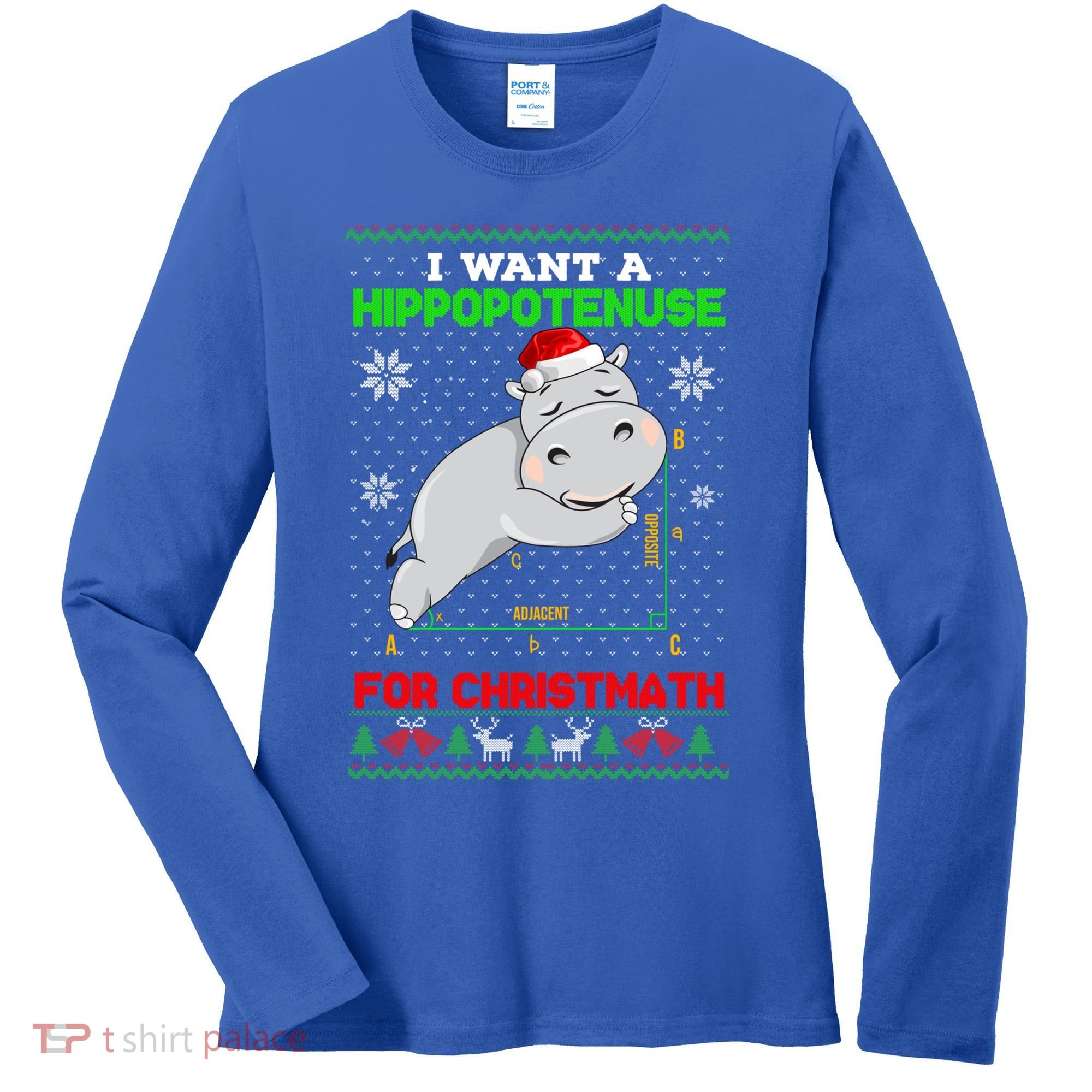 Math I Want A Hippopotenuse For Christmath Ugly Sweater Xmas Gift Women's Long Sleeve Shirt