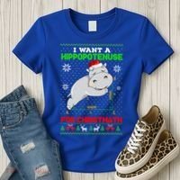 Math I Want A Hippopotenuse For Christmath Ugly Sweater Xmas Gift Women's T-Shirt thumb 3