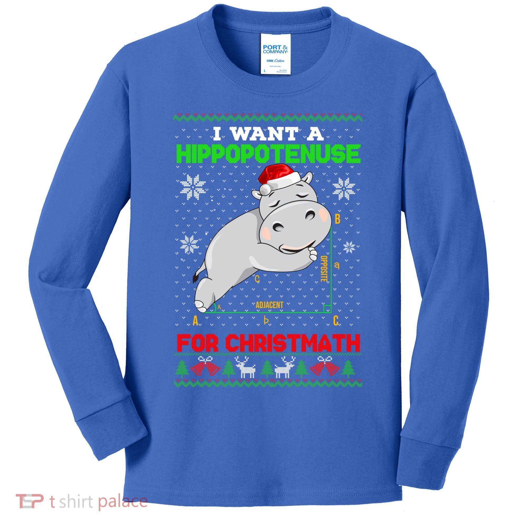 Math I Want A Hippopotenuse For Christmath Ugly Sweater Xmas Gift Kids Long Sleeve Shirt