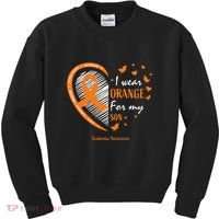 Mom I Wear Orange For My Son Leukemia Awareness Kids Sweatshirt thumb 0