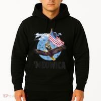Meowica July 4h Funny Cat Bald Eagle American Flag Hoodie thumb 2