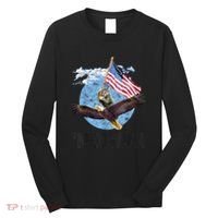 Meowica July 4h Funny Cat Bald Eagle American Flag Long Sleeve Shirt thumb 0