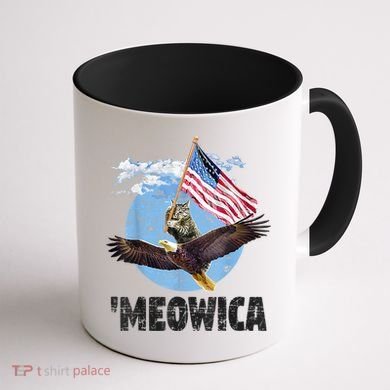 Meowica July 4h Funny Cat Bald Eagle American Flag Coffee Mug back