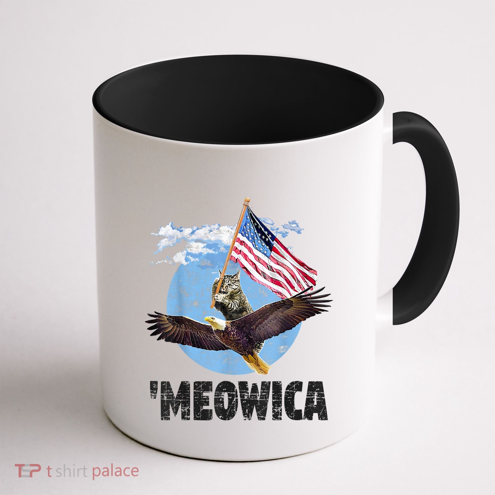 Meowica July 4h Funny Cat Bald Eagle American Flag Coffee Mug